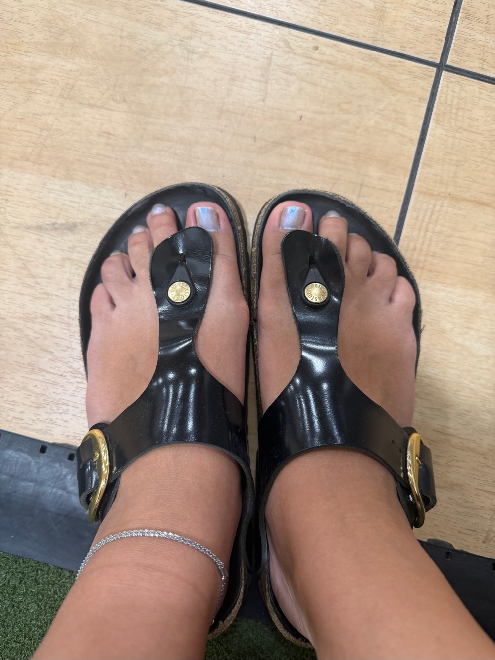 Black Birkenstock Sandals with Gold Buckle - Women Size 40